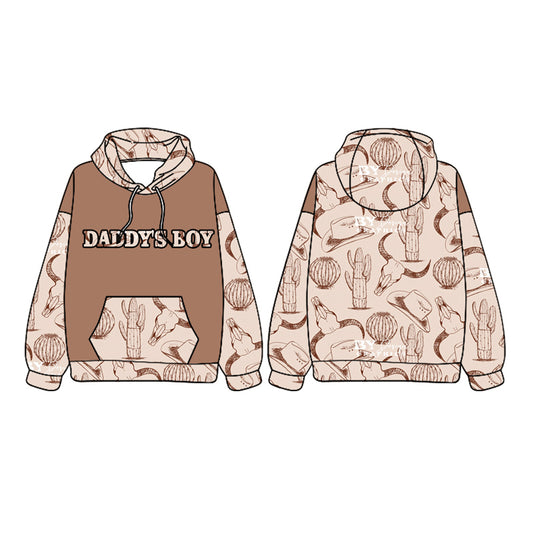 (Pre-order)BT1018 DADDY'S BOY Western Brown Print Boys Fall Hoodie Top