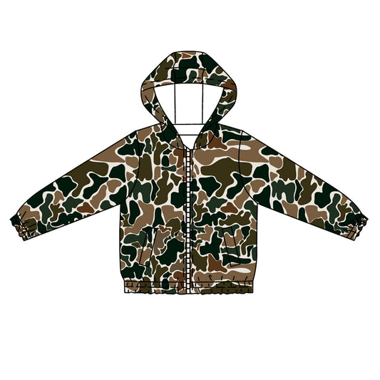 (Pre-order)BT1034 Dark Brown Camo Print Boys Zipper Hoodie Jacket Top
