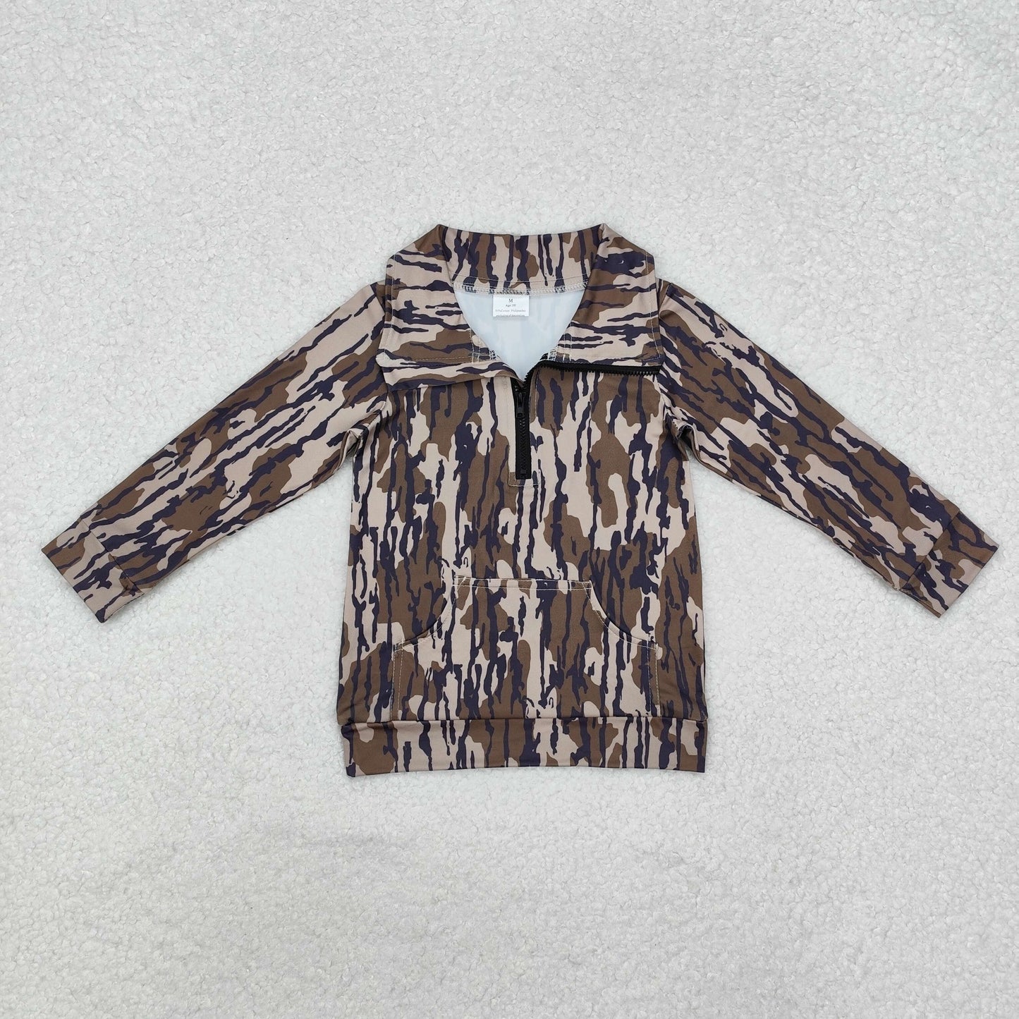 BT1035 Camo Print Boys Zipper Pullover Top