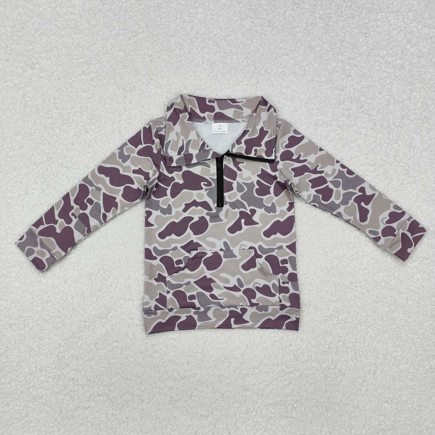 Camo Print Pocket Boys Hunting Zipper Pullover Tee Shirts Top Brothers Wear