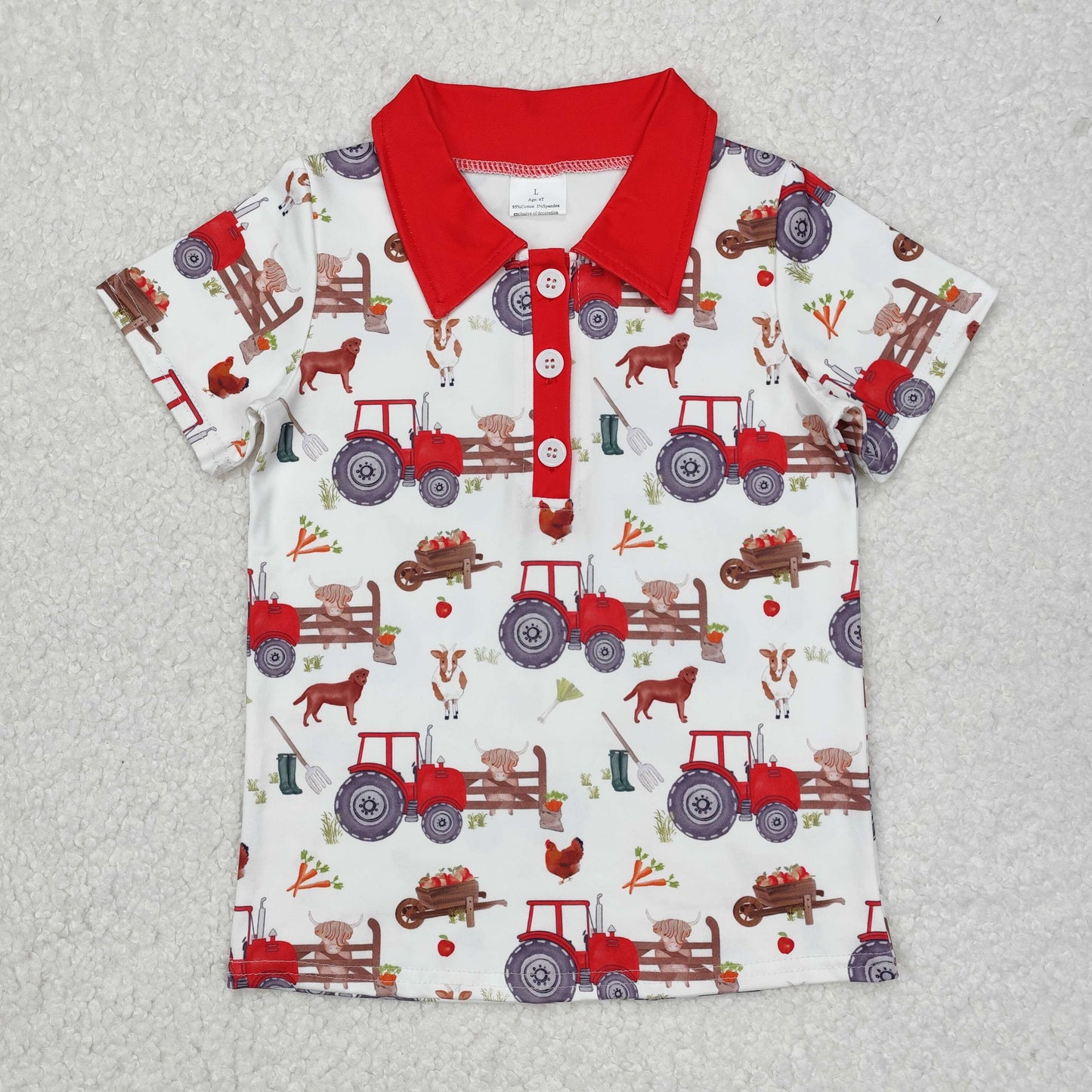 BT1043 Tractors Farm Print Boys Summer Polo Tee Shirts Top