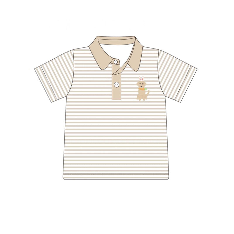 (Pre-order)BT1047 Dog Khaki Stripes Print Boys Easter Polo Top