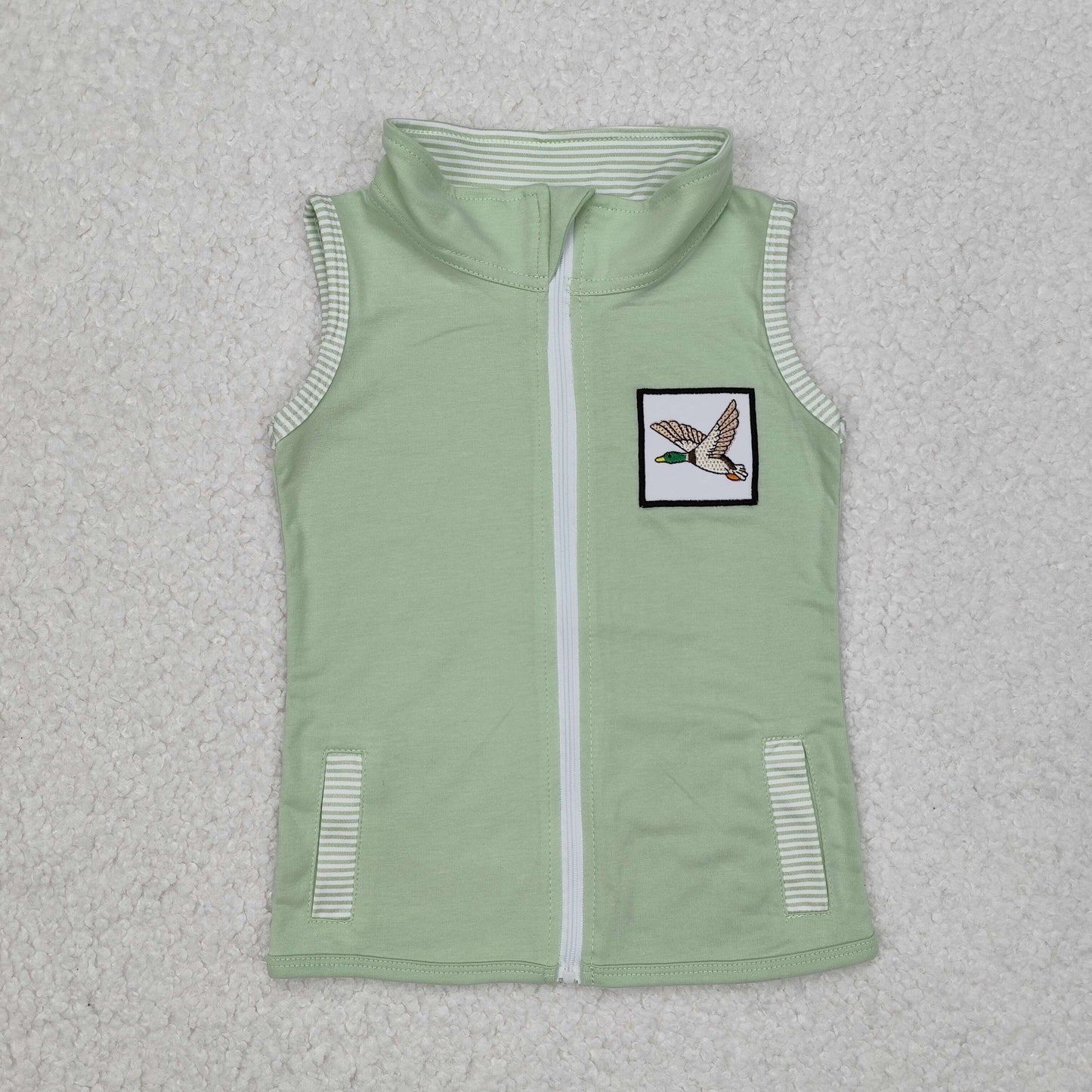 BT1071 Duck Embroidery Print Pockets Boys Sleeveless Vest Zipper Jacket Top