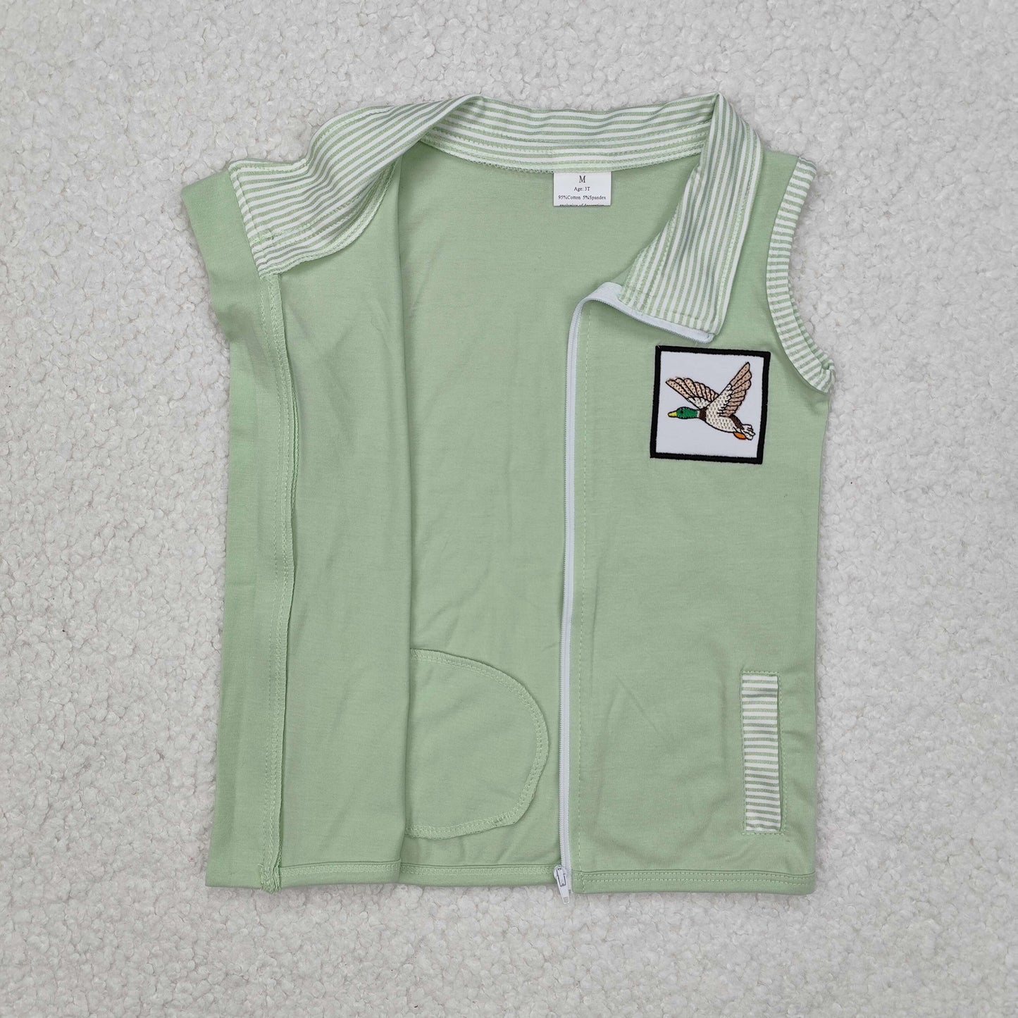 BT1071 Duck Embroidery Print Pockets Boys Sleeveless Vest Zipper Jacket Top