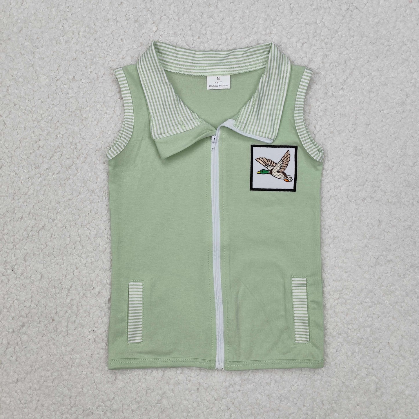 BT1071 Duck Embroidery Print Pockets Boys Sleeveless Vest Zipper Jacket Top