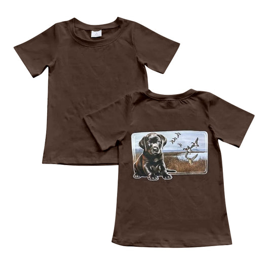 (Pre-order)BT1072 Duck Dog Brown Print Boys Hunting Tee Shirts Top