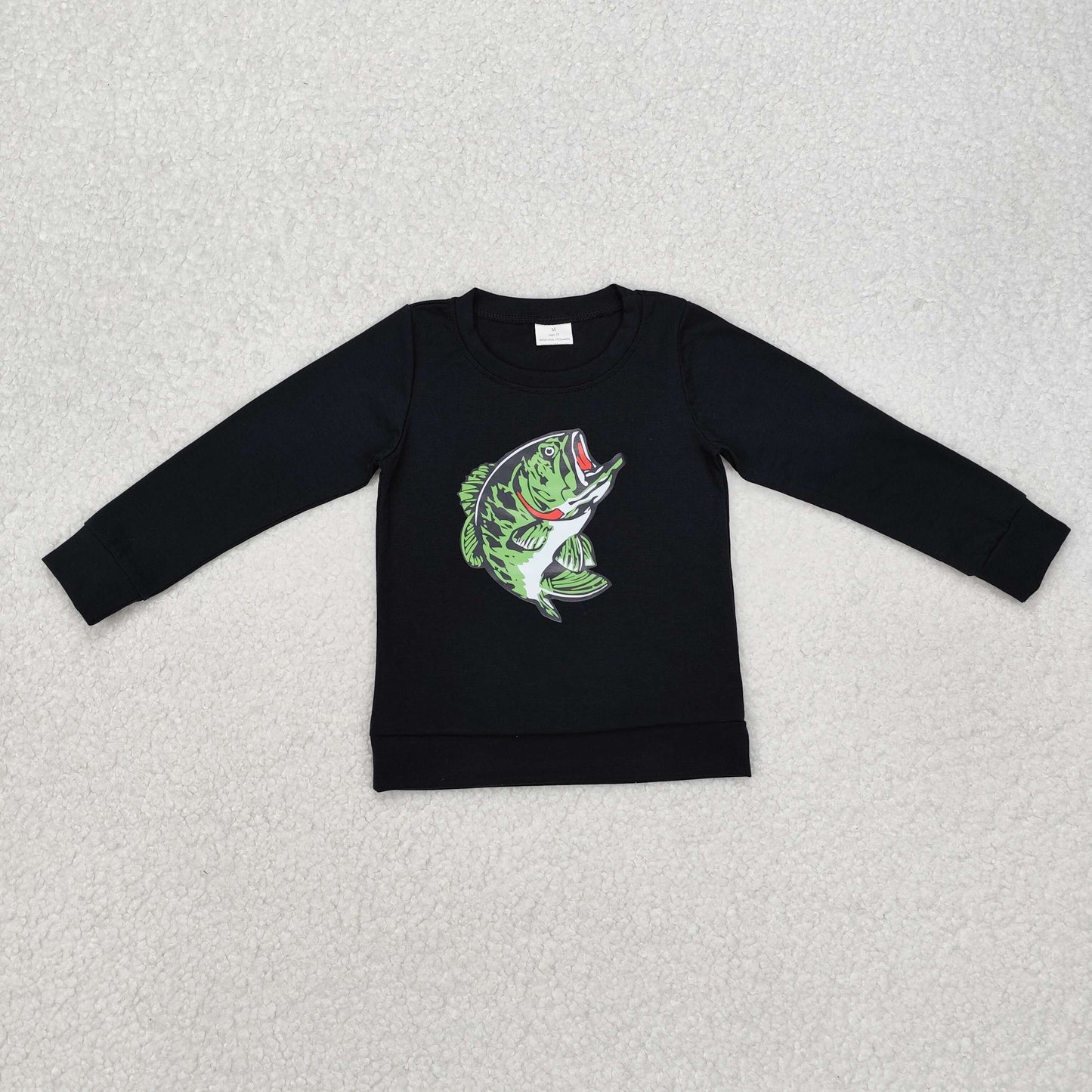 BT1073 Fish Vinyl Black Boys Long Sleeve Tee Shirts Top