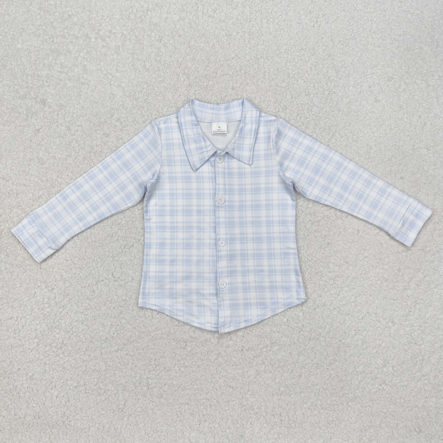 BT1075 Blue Plaid Print Boys Easter Tee Shirts Top