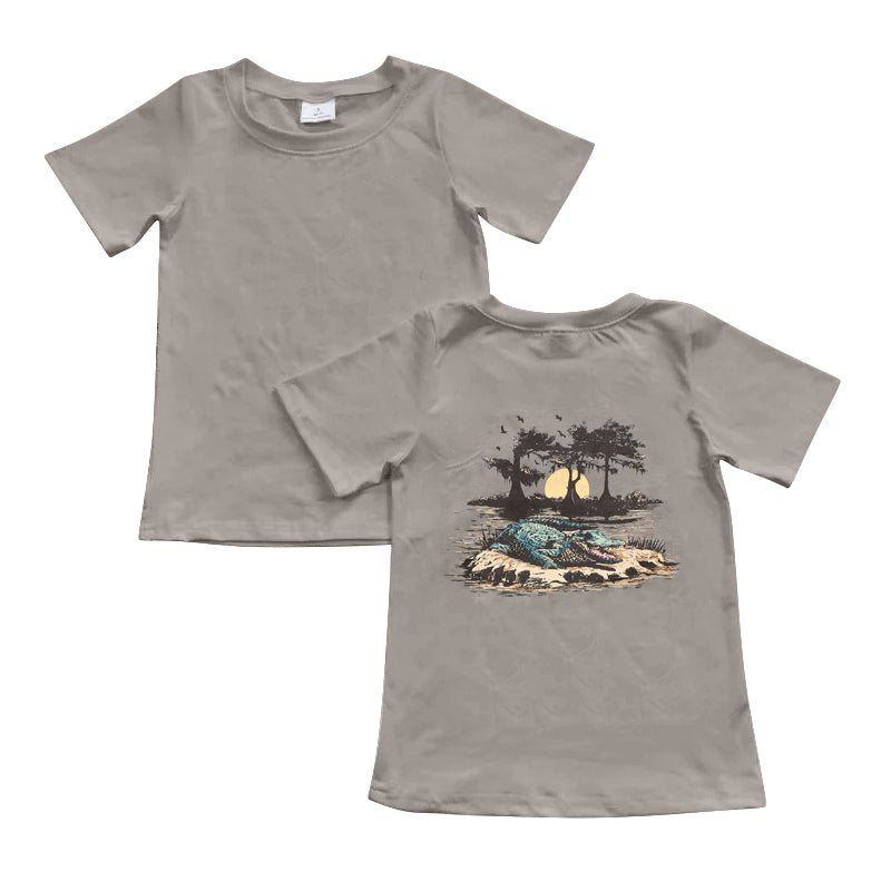 (Pre-order)BT1078 Crocodile Grey Print Boys Tee Shirts Top