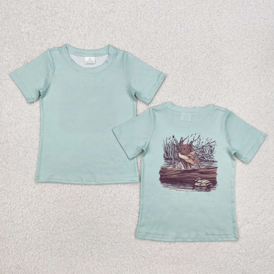 BT1081 Duck Green Hunting Print Boys Summer Tee Shirts Top