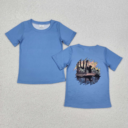 BT1082 Dog Blue Hunting Print Boys Summer Tee Shirts Top