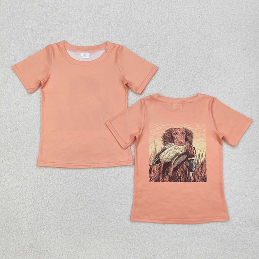 BT1084 Dog Duck Hunting Orange Print Boys Summer Tee Shirts Top