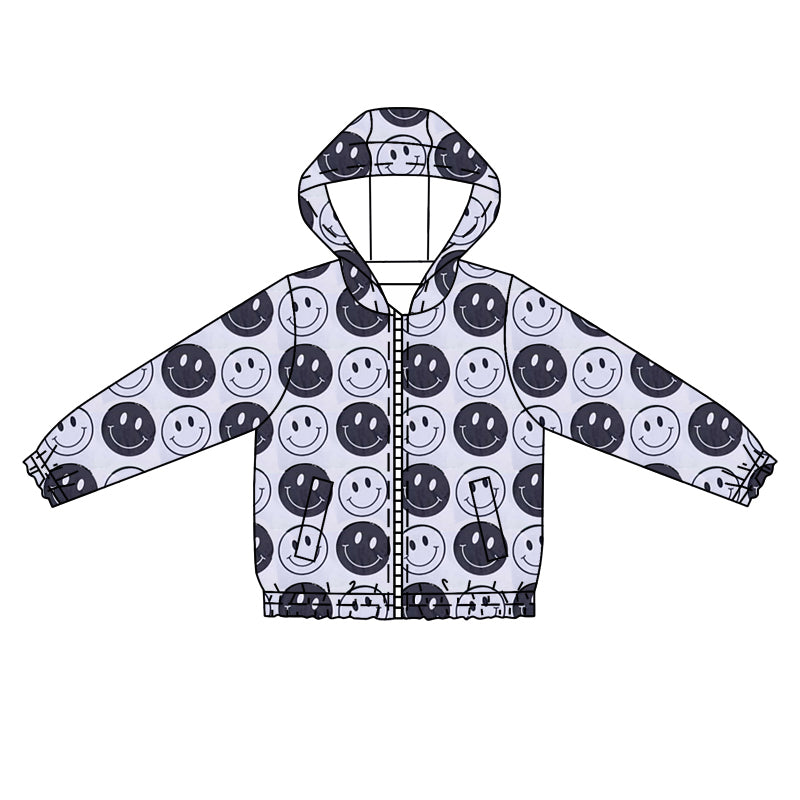(Pre-order)BT1087 Smiling Face Black Print Boys Zipper Jackets Top