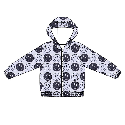 (Pre-order)BT1087 Smiling Face Black Print Boys Zipper Jackets Top