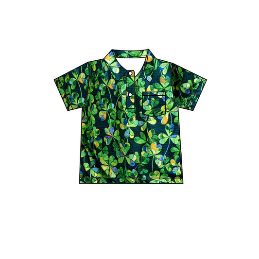 (Pre-order)BT1099 Leef Green Print Boys St. Patrick's Day Polo Top