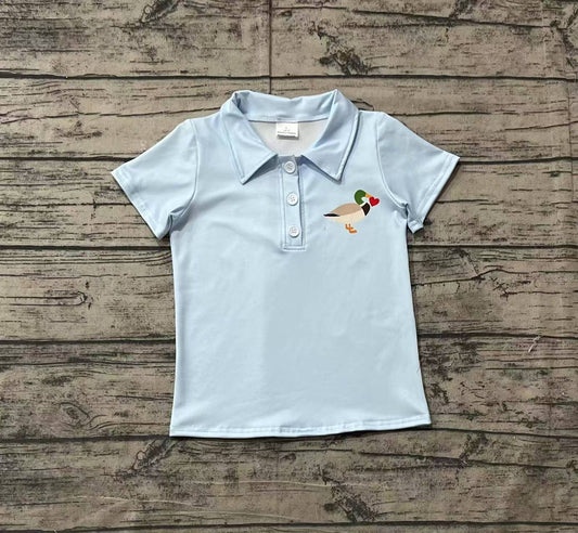 (Pre-order)BT1106  Duck Heart Aqua Print Boys Valentine's Day Polo Top