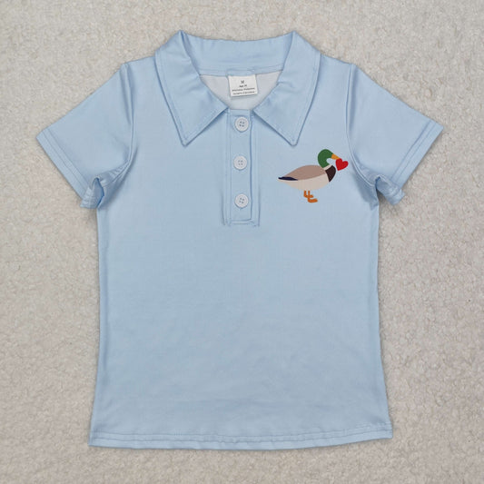 BT1106  Duck Heart Aqua Print Boys Valentine's Day Polo Tee Shirts Top