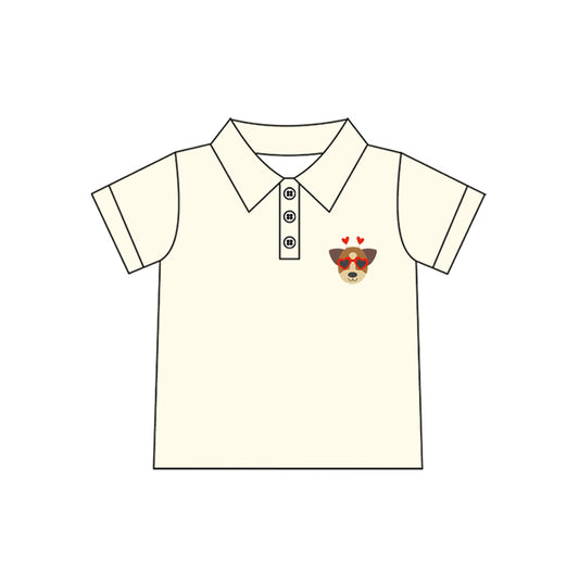 (Pre-order)BT1107  Duck Heart Ivory Print Boys Valentine's Day Polo Top