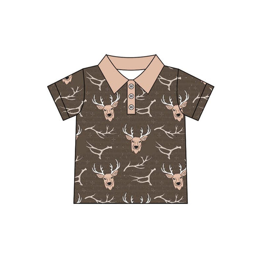 (Pre-order)BT1111  Deer Brown Print Boys Summer Polo Top