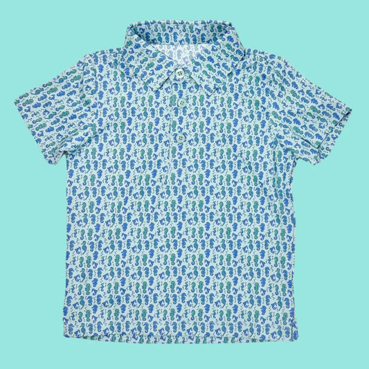 (Pre-order)BT1113  Seahorse Print Boys Summer Polo Top