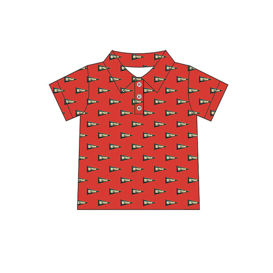 (Pre-order)BT1123  Baseball Red Print Boys Summer Polo Top