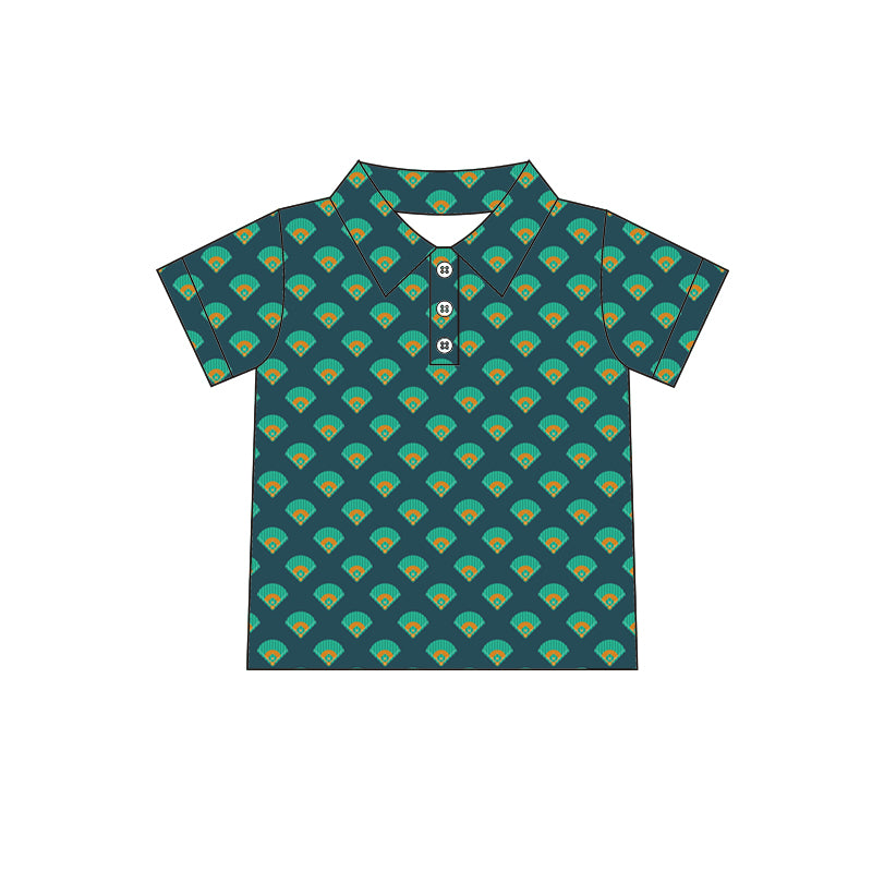 (Pre-order)BT1124  Baseball Green Print Boys Summer Polo Top