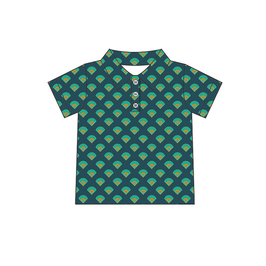 (Pre-order)BT1124  Baseball Green Print Boys Summer Polo Top