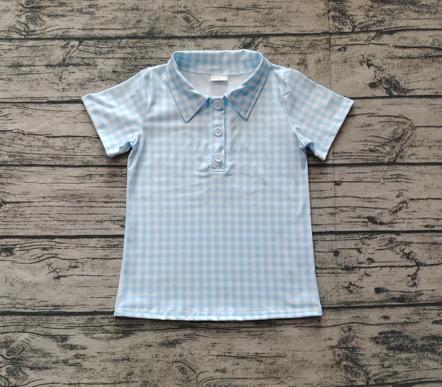 (Pre-order)BT1125  Blue Plaid Print Boys Short Sleeve Polo Top