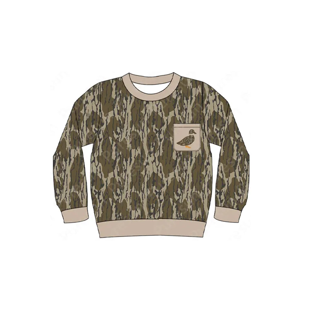 (Pre-order)BT1127  Duck Camo Print Pocket Boys Long Sleeve Tee Shirts Top