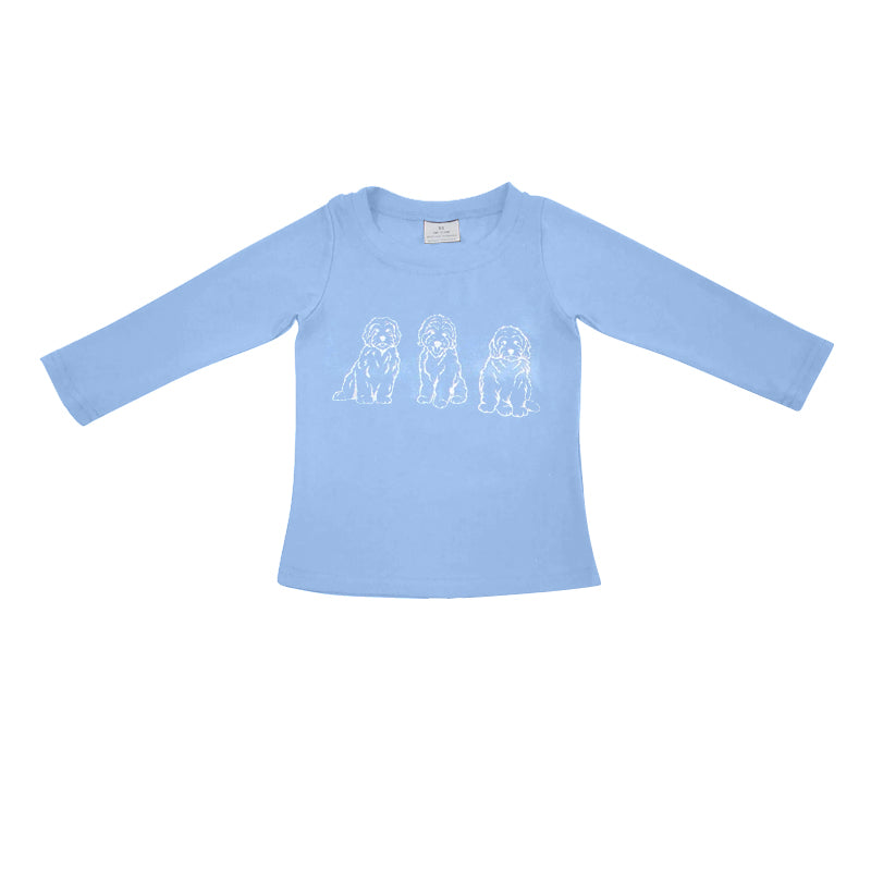 (Pre-order)BT1128  Dog Blue Print Boys Long Sleeve Tee Shirts Top