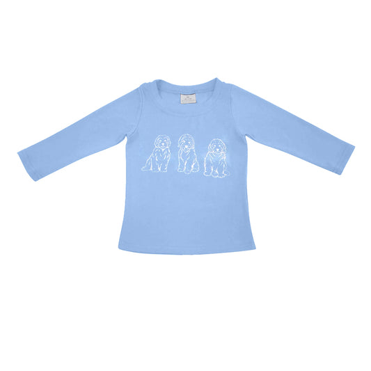 (Pre-order)BT1128  Dog Blue Print Boys Long Sleeve Tee Shirts Top