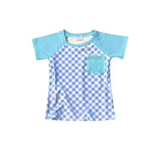 (Pre-order)BT1131  Blue Plaid Print Boys Tee Shirts Top