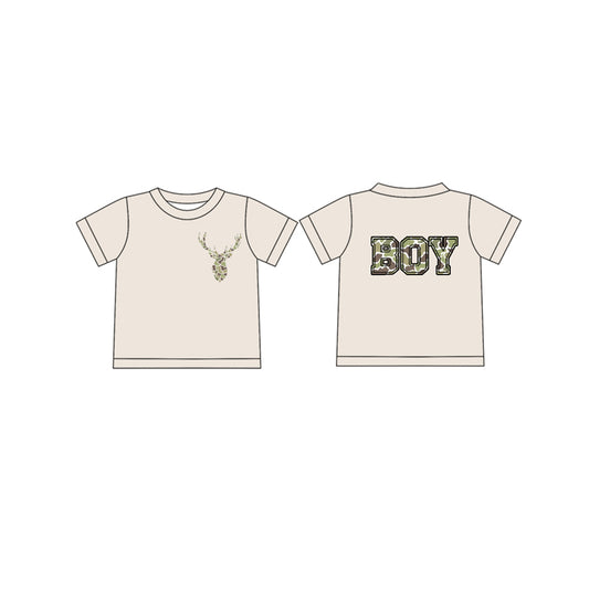 (Pre-order)BT1138 Deer Camo Boy Print Boys Short Sleeve Tee Shirts Top