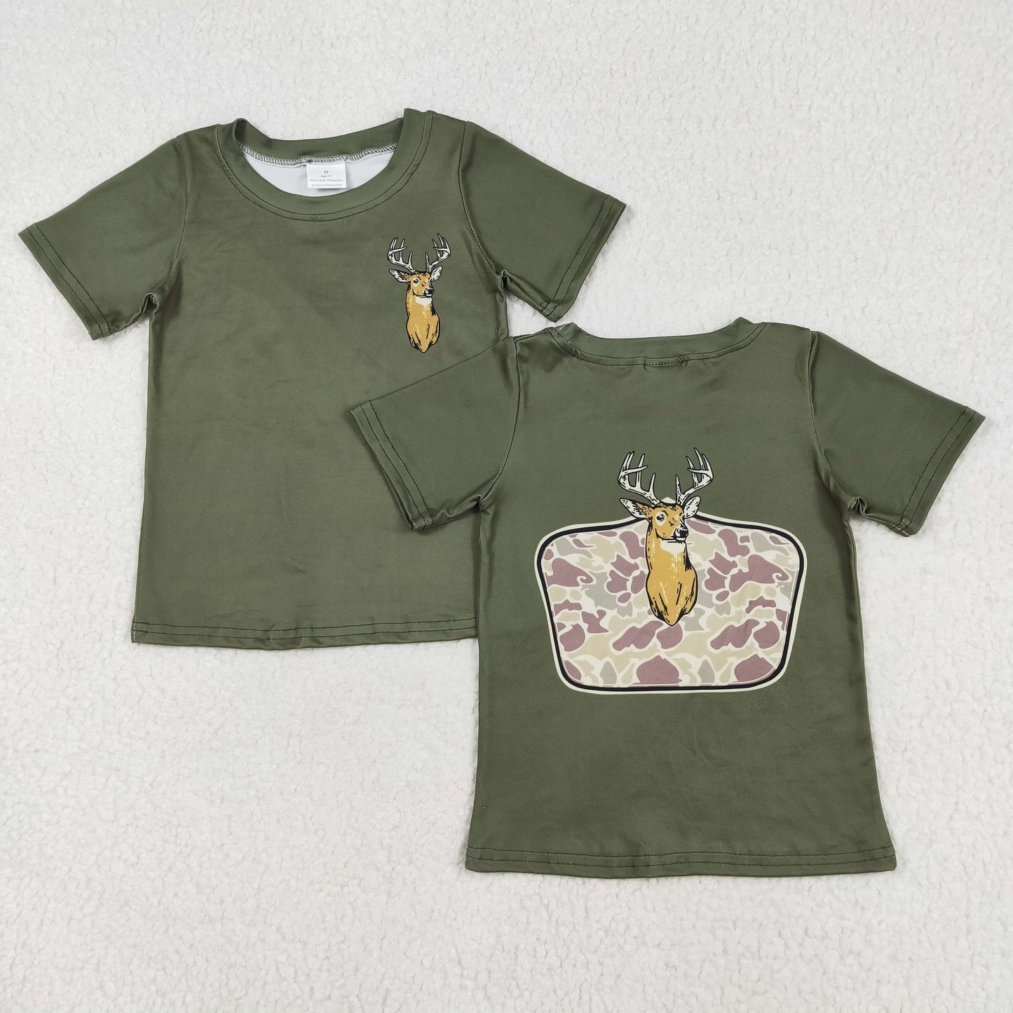 BT1148 Deer Camo Green Print Boys Summer Tee Shirts Top