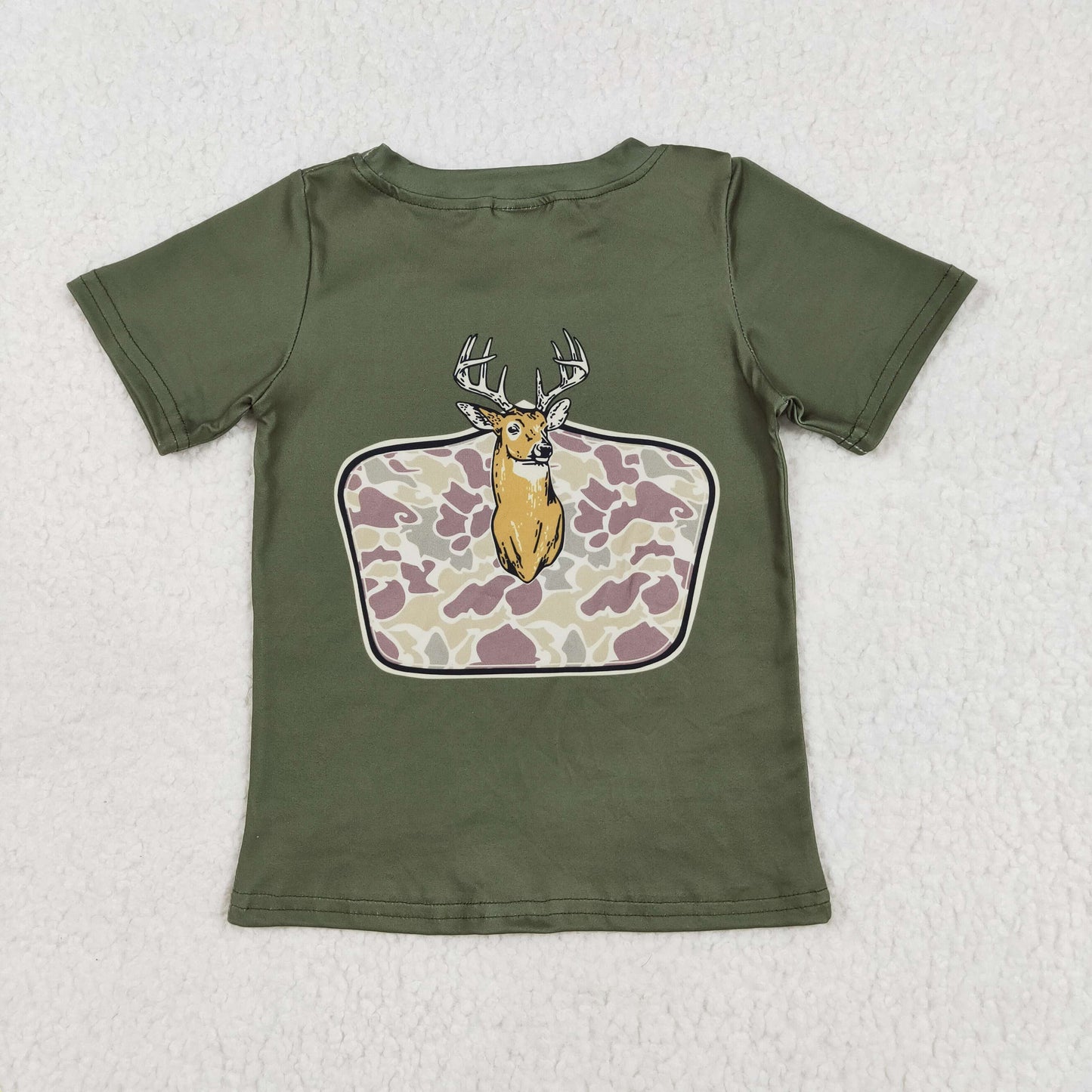 BT1148 Deer Camo Green Print Boys Summer Tee Shirts Top