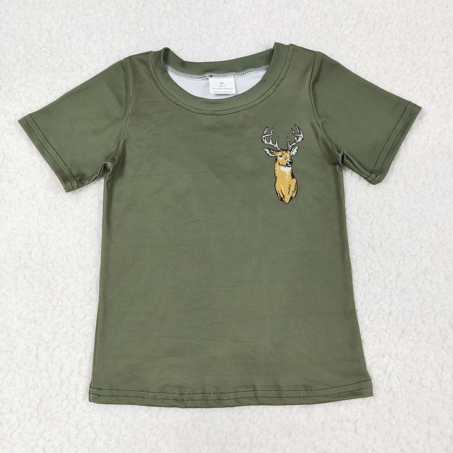 BT1148 Deer Camo Green Print Boys Summer Tee Shirts Top