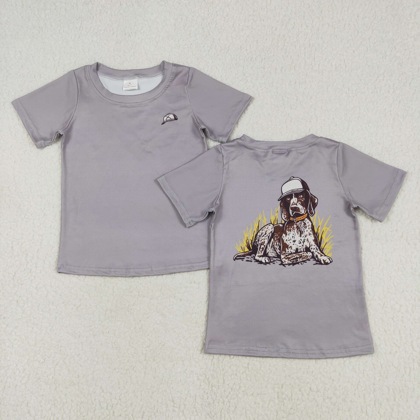 BT1149 Dog Grey Print Boys Summer Short Sleeve Tee Shirts Top