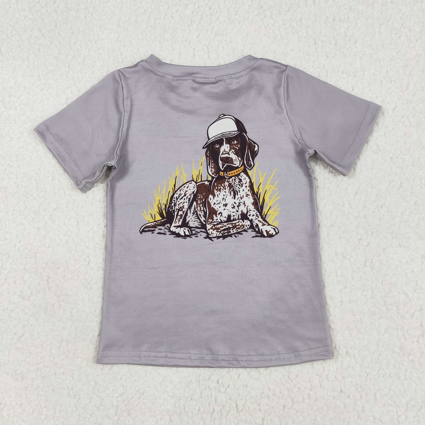 BT1149 Dog Grey Print Boys Summer Short Sleeve Tee Shirts Top