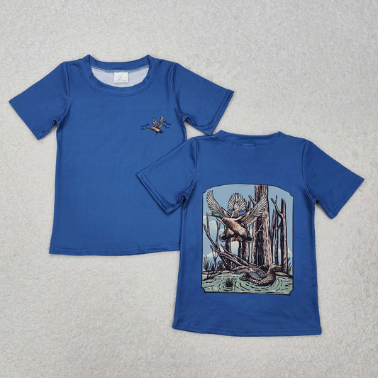 BT1150 Duck Blue Print Boys Summer Short Sleeve Tee Shirts Top