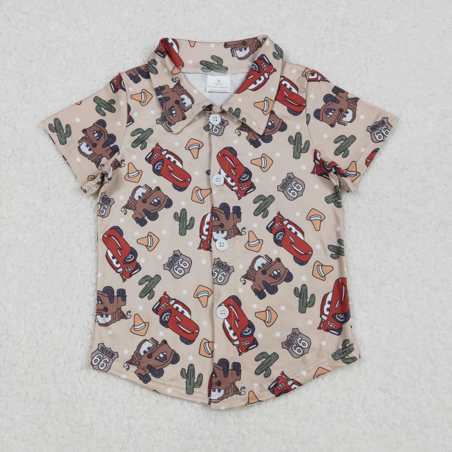 BT1154  Cartoon Cars Cactus Print Boys Short Sleeve Tee Shirts Top