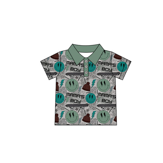 (Pre-order)BT1160  MAMA'S BOY Smiling Face Print Boys Summer Short Sleeve Polo Tee Shirts Top