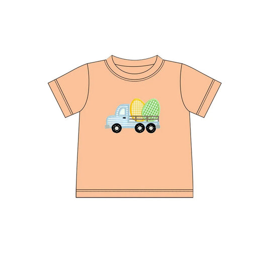 (Pre-order)BT1165  Truck Eggs Print Boys Easter Short Sleeve Tee Shirts Top