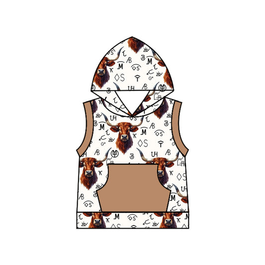 (Pre-order)BT1170  Highland Cow Western Wild Print Boys Hoodie Tee Shirts Top