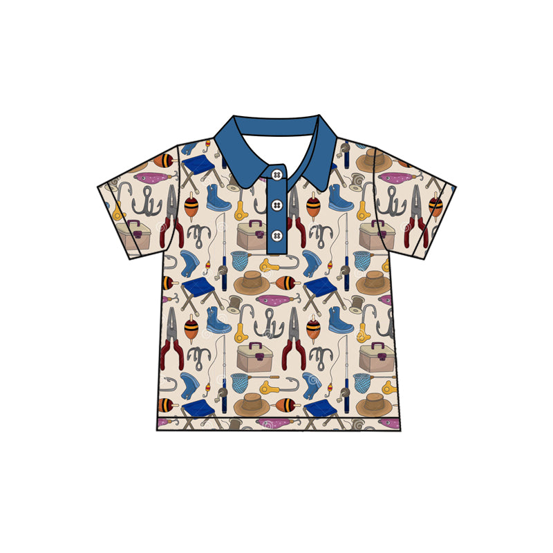 (Pre-order)BT1173  Fishing Print Boys Polo Tee Shirts Top