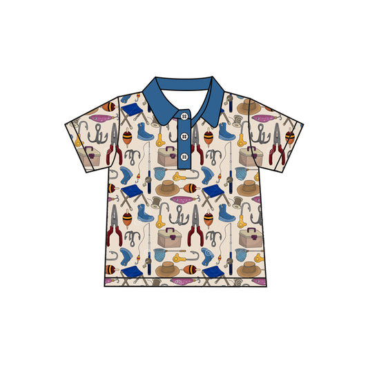(Pre-order)BT1173  Fishing Print Boys Polo Tee Shirts Top