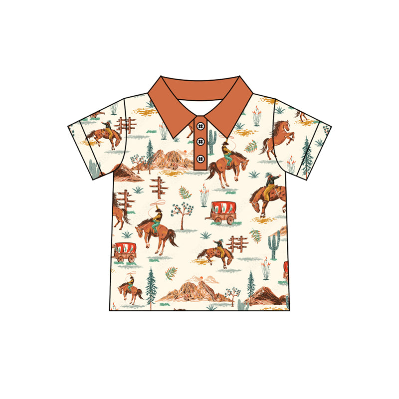 (Pre-order)BT1182 Cowboy Print Boys Summer Polo Tee Shirts Top