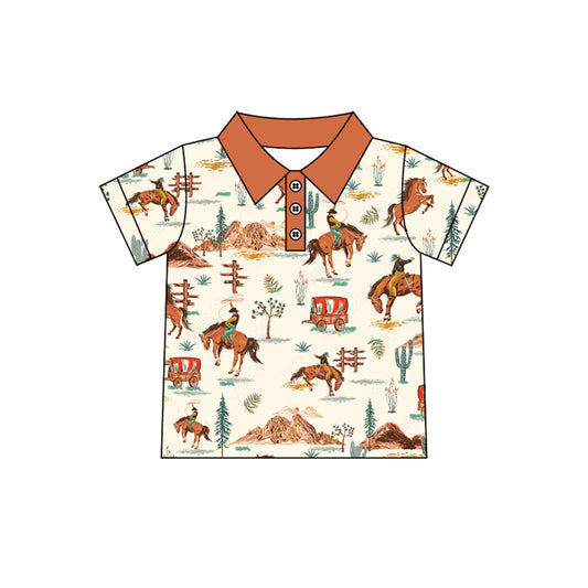 (Pre-order)BT1182 Cowboy Print Boys Summer Polo Tee Shirts Top