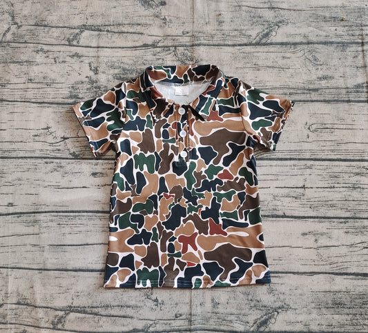 (Pre-order)BT1213 Brown Camo Print Boys Summer Polo Tee Shirts Top