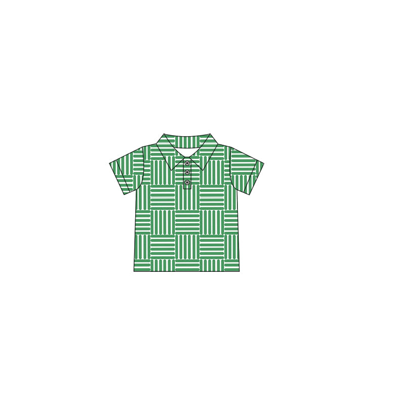 (Pre-order)BT1216 Green Plaid Print Boys Summer Polo Tee Shirts Top