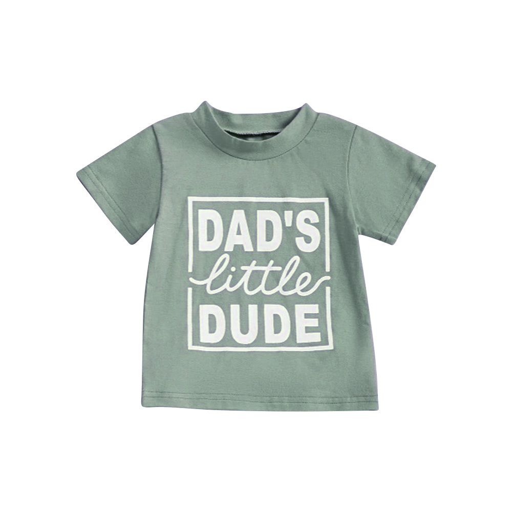(Pre-order)BT1223 DAD'S Little DUDE Green Print Boys Summer Tee Shirts Top